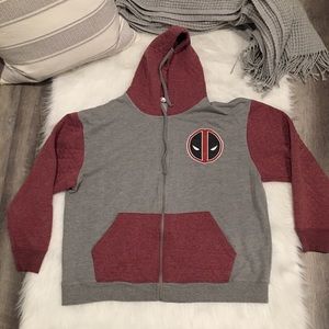 Marvel Red/Gray Deadpool Zip Up Drawstring Hoodie